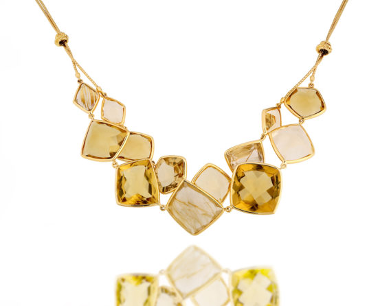 yellow gold necklace with natural quartz