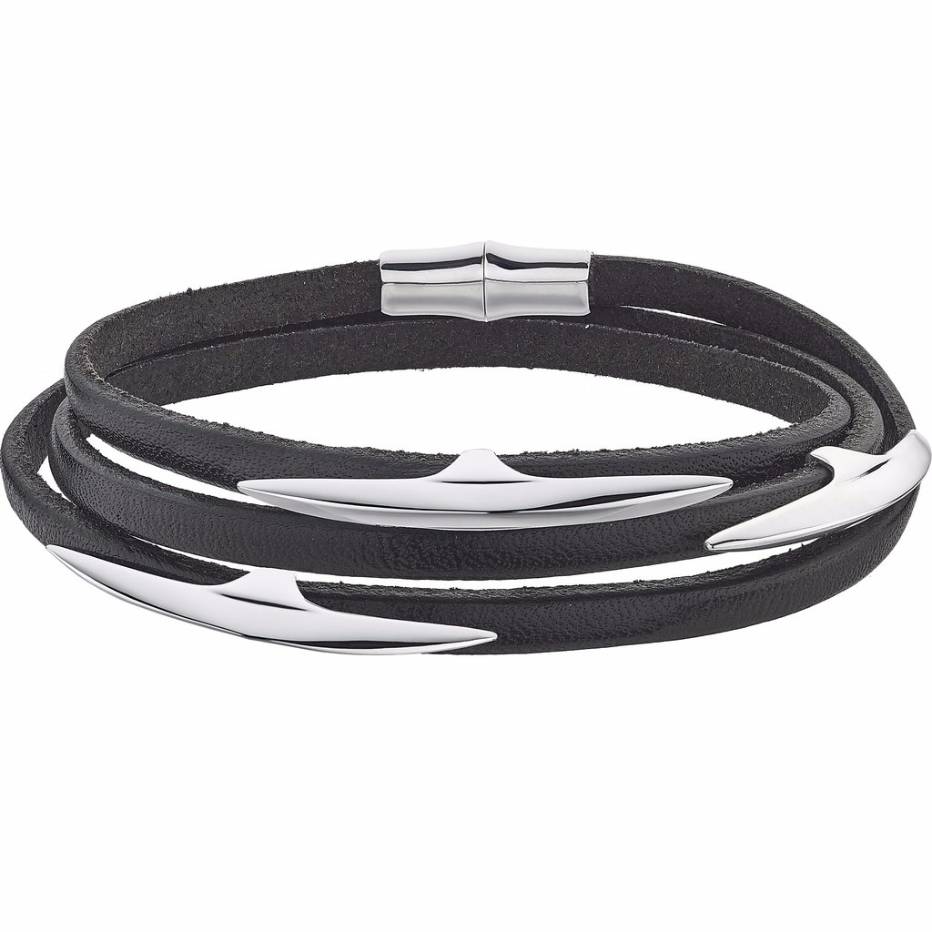 black leather bracelet with silver elements