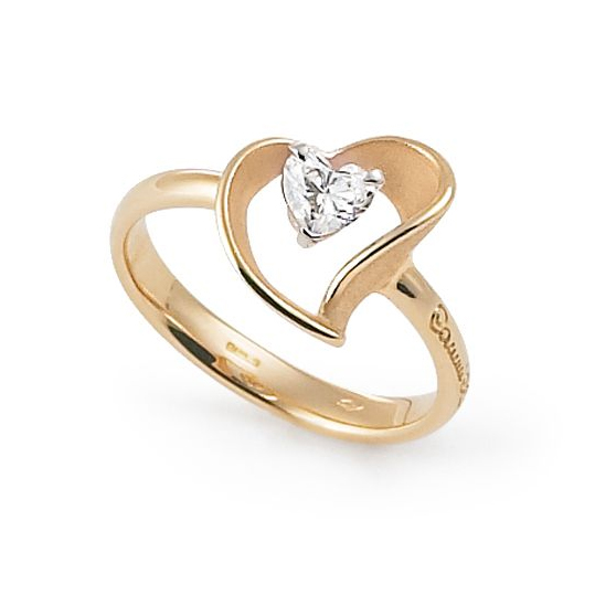 Gold ring with elegant heart containing a heart-shaped diamond.